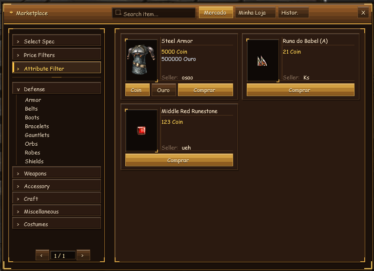 Marketplace por Gold e Coins